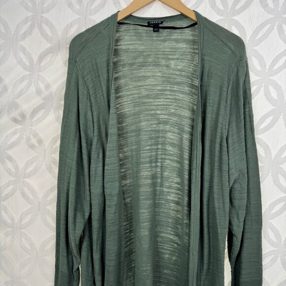 Torrid Cardigan Long Sleeve Button Up Mid Length Green Knit Pockets Size 4 - Picture 8 of 10